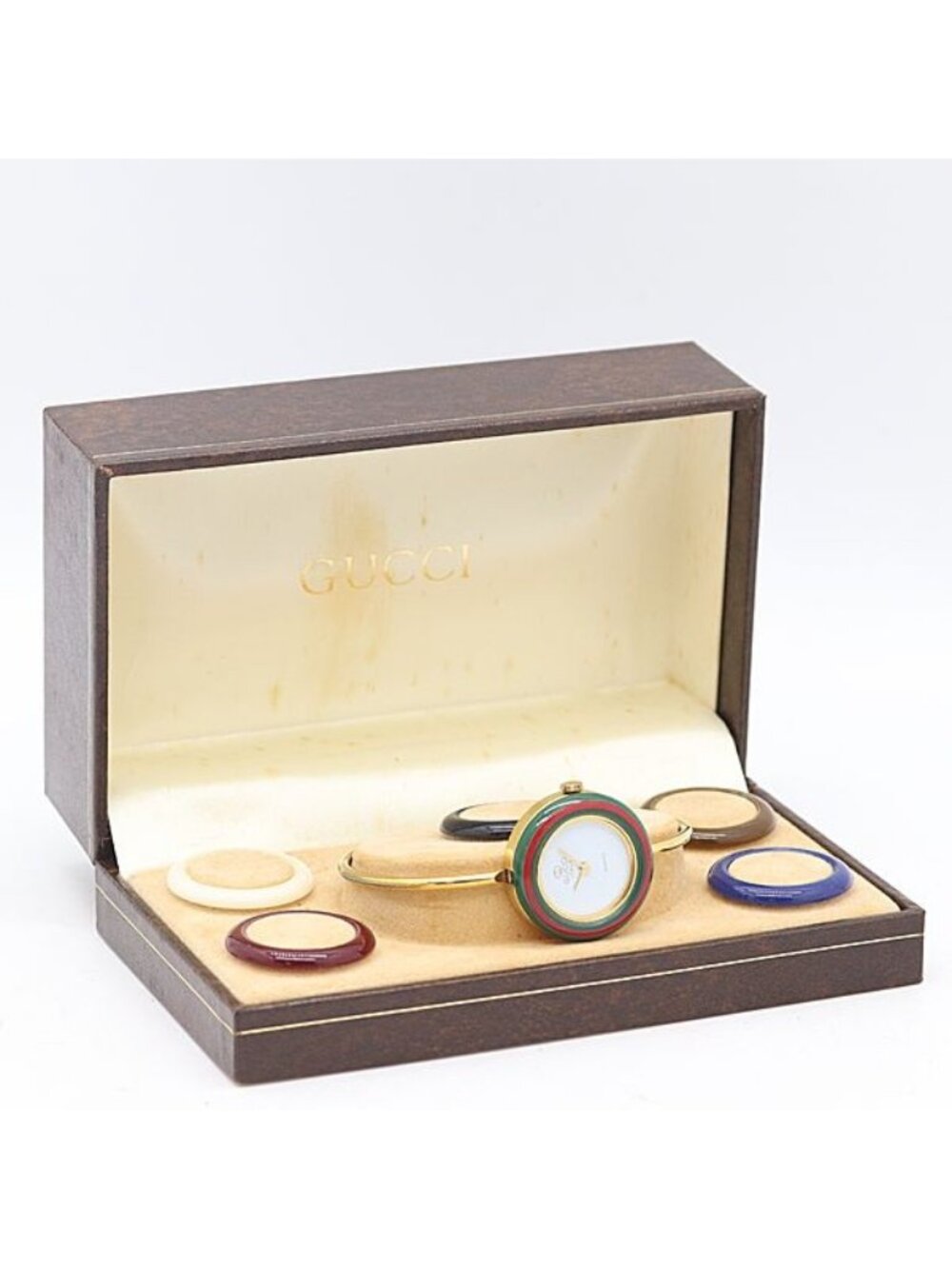 Gucci Box with Bezel Change Bangle Watch White Dial